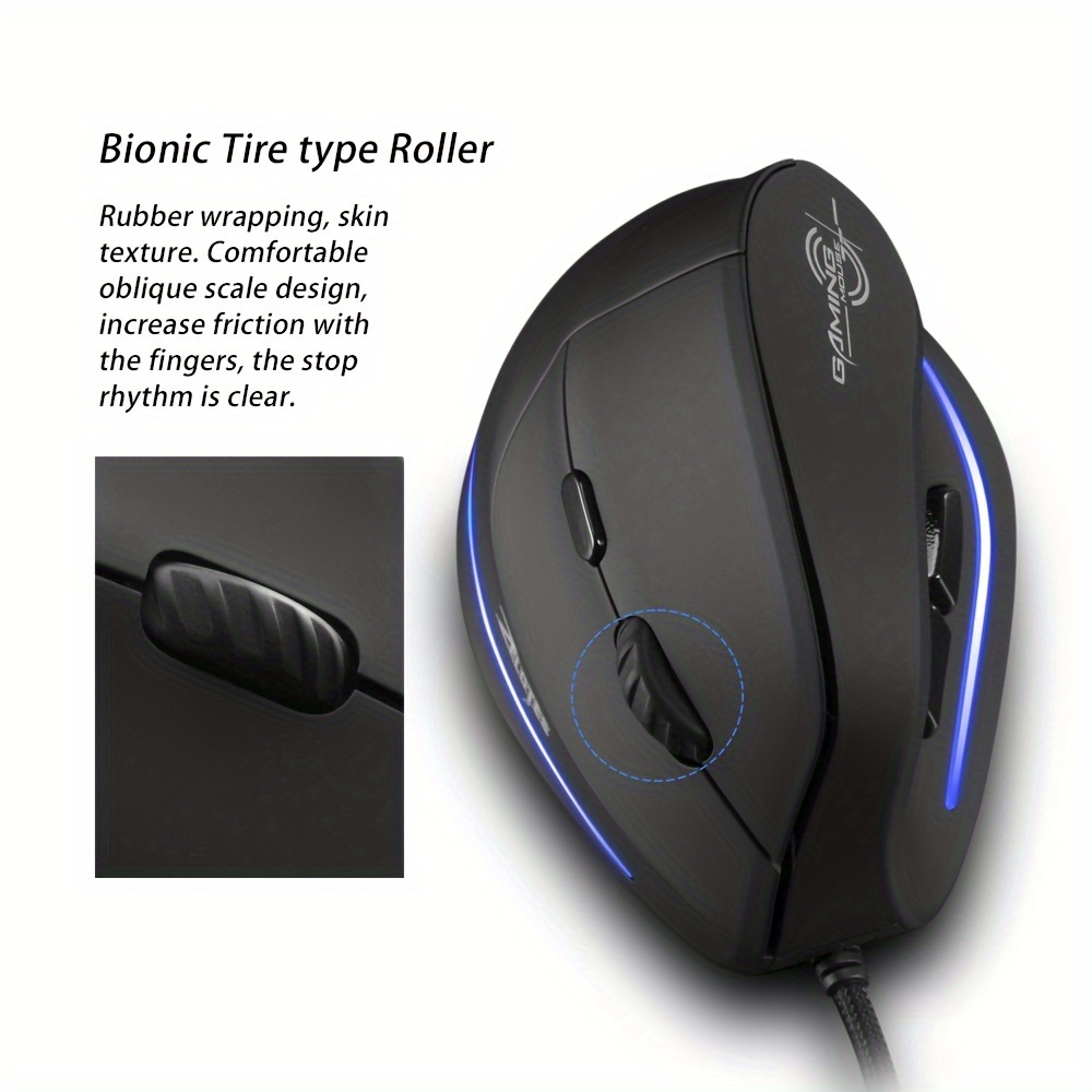 Wired Vertical Ergonomic Mouse Featuring 4 Adjustable DPI Settings, Reaching Up to 3200 DPI, Equipped with 6 Buttons And LED Optical Technology, Suitable for Desktops, Macs, Pcs, Laptops, And Gaming, Model ZELOTES T-20