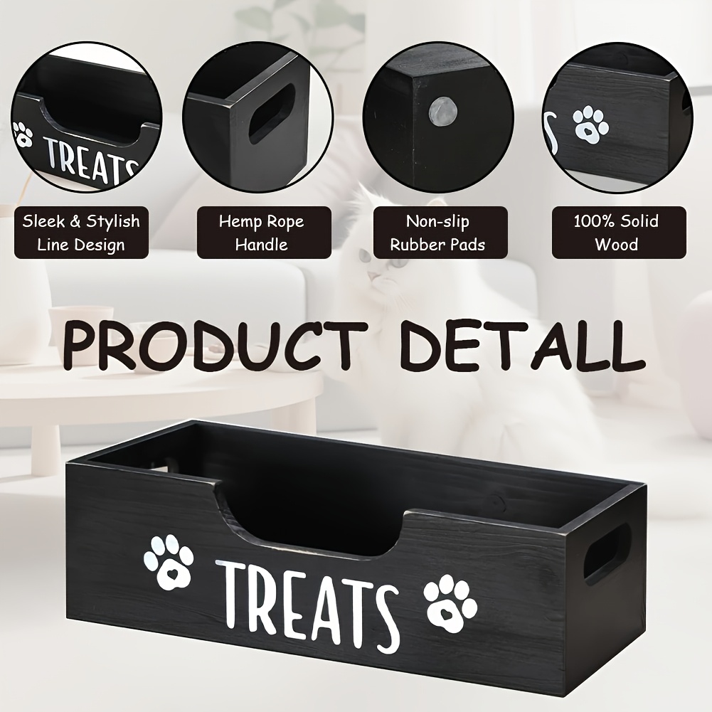 TEMU Upgraded Version Has A Non-slip Mat On , Can Storage Box With Handle, , Black Wooden Organizer, Suitable For Various Scenes, Designed For Pet
