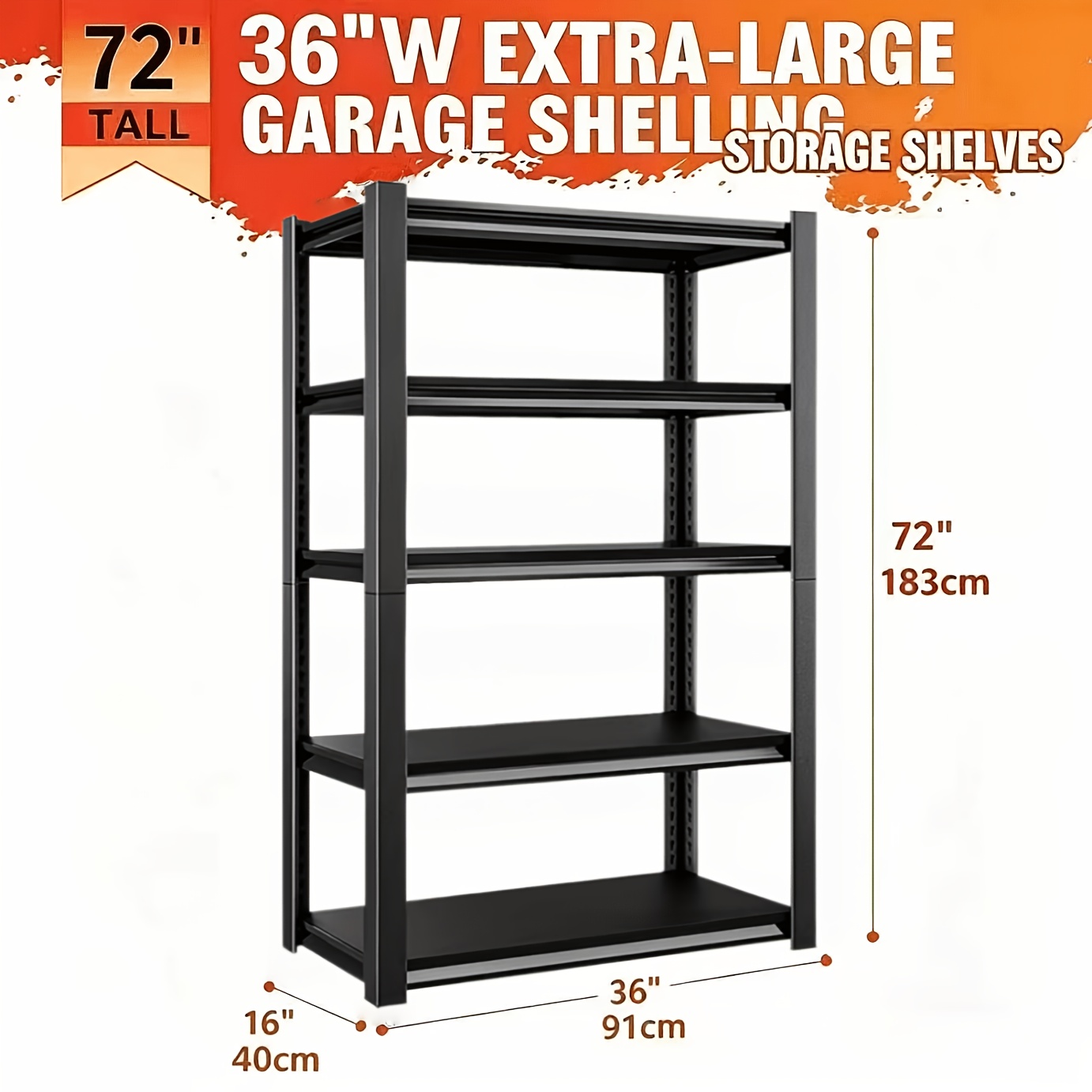 TEMU 72 Inch Heavy-duty 5-tier Adjustable Metal Storage Shelving, Boltless Easy Assembly Utility Rack. Multiple Width Sizes Of 90cm And 122cm .