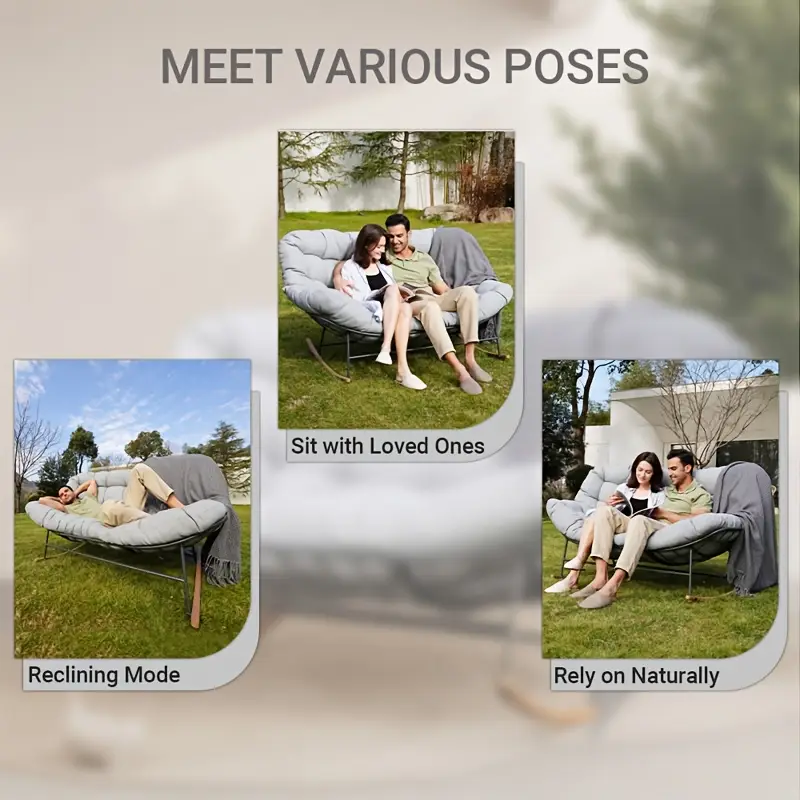 2 person oversized rocking chair with e coated thick cushion weather resistant durable outdoor papasan loveseat easy assembly for patio porch deck manual recliner with open patio furniture porch seating cozy seating sturdy construction comfortable seating patio Product details 2