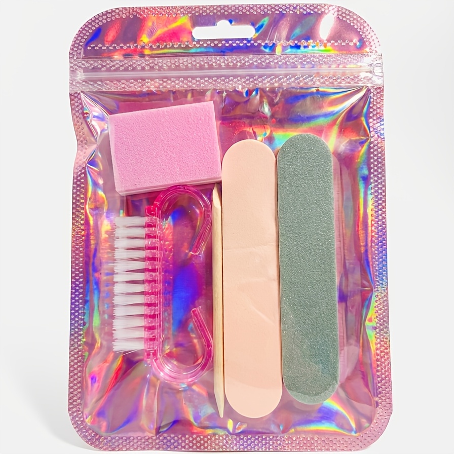5pcs Nail Art Tool Set, Includes Nail Brush & Files