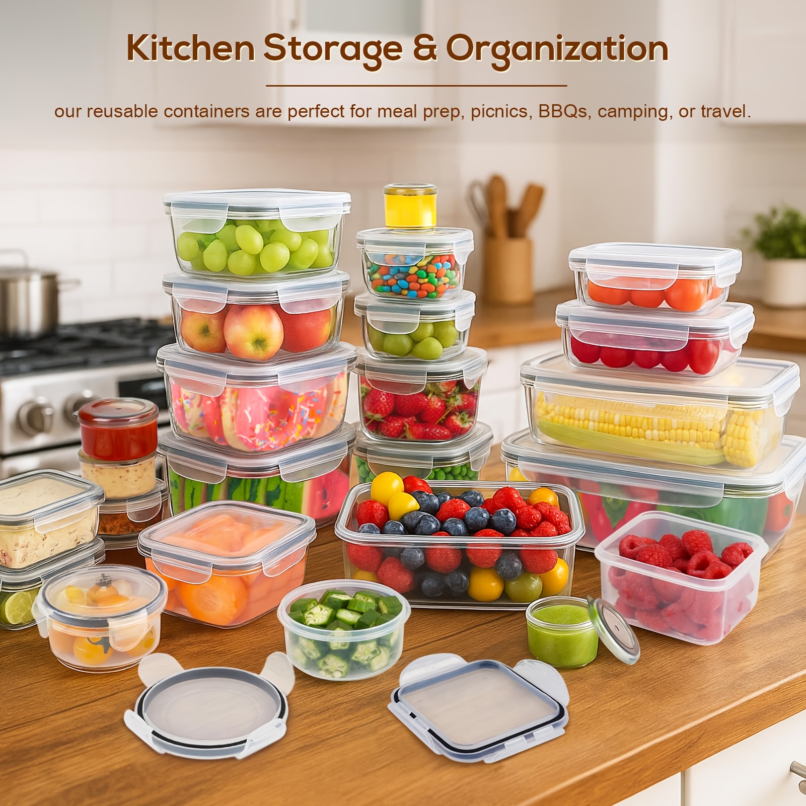24 40 48pcs food storage container fresh keeping boxes easy to secure lids 12 20 24 lids 12 20 24 containers airtight plastic containers suitable for pantry travel outdoor picnics kitchen organization   with labels and marker 9