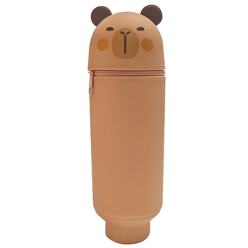 Image of Cute And Soft Silicone Pencil Case - Adorable Capybara Bear Zipper Pencil Case, Vertical Pencil Holder Or Desk Organizer, Suitable For School/office (large Capacity)