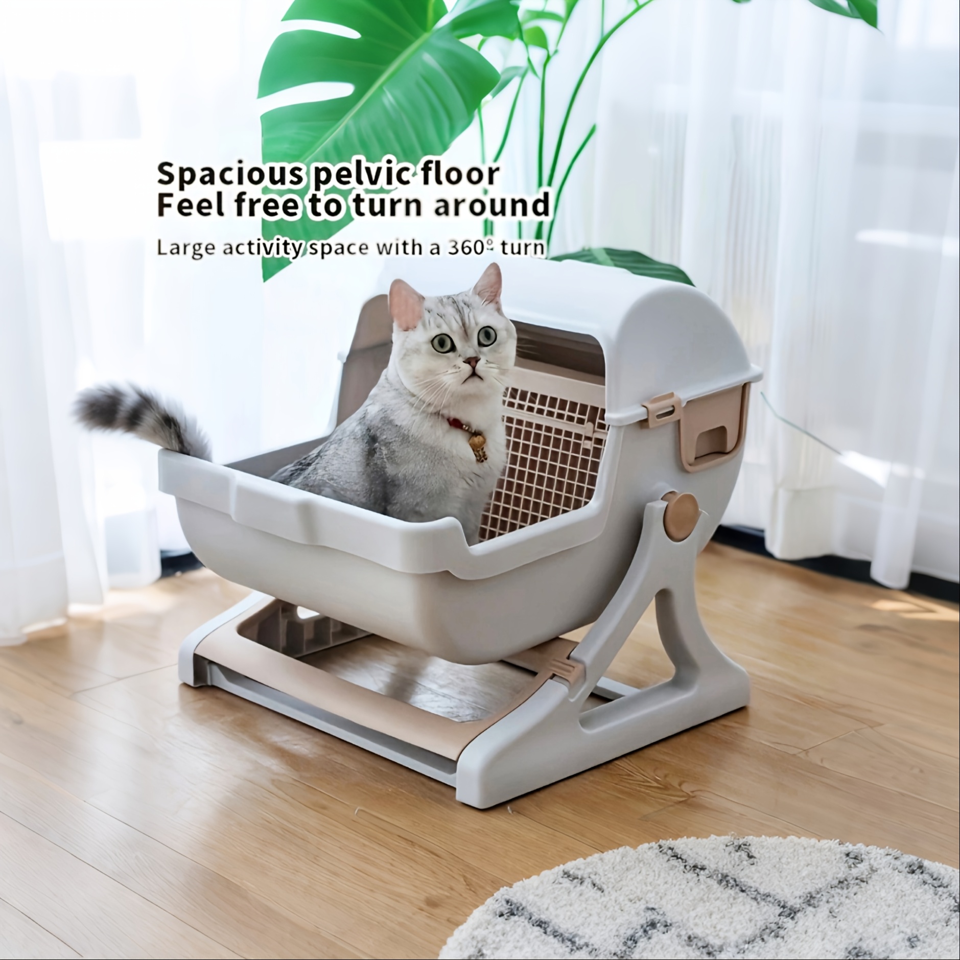 

Spacious Semi-automatic Cat Litter Box - , Easy Clean, Abs, Design With Large Activity Space & Separate Waste Bin, Ideal For Indoor Use, Extra Large Cat Litter Box