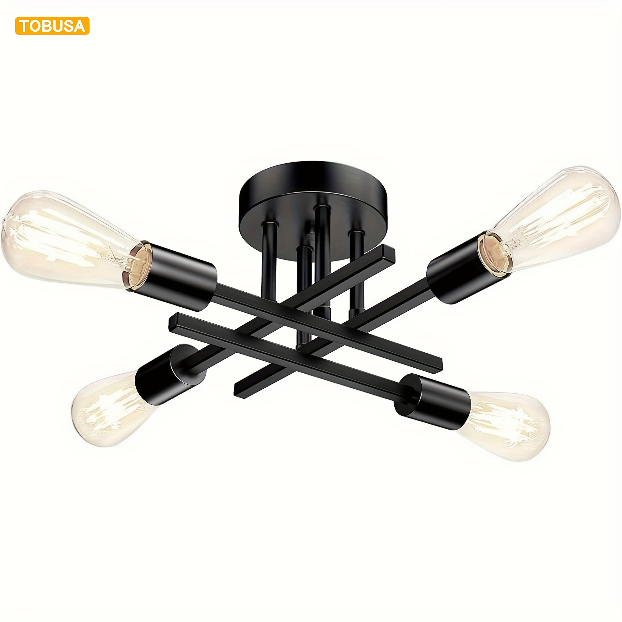 

A Contemporary Black Matte Ceiling Light Fixture, Resembling A Modern Sputnik, Designed For Bedrooms, Kitchens, Living Rooms, And Dining Rooms, With 4 E26 Socket Lights.