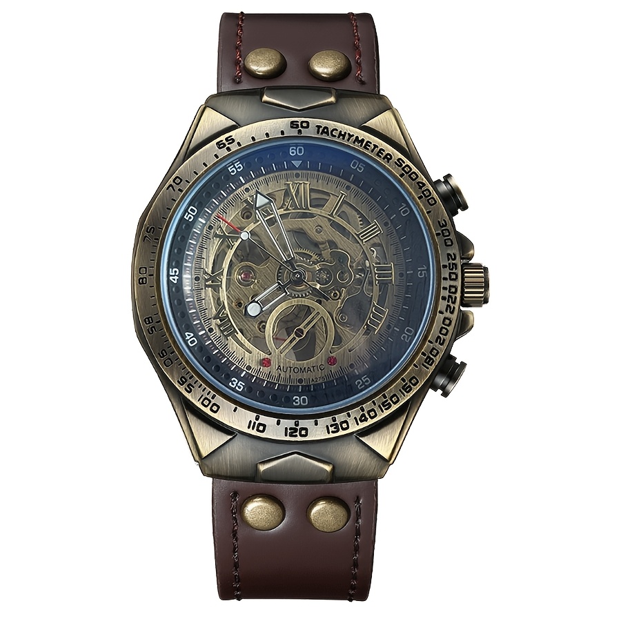 Vintage Men's Fashion Casual Bronze Mechanical Watch, Suitable For Any Occasion