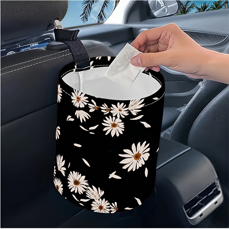 

Chic Floral Car Trash Can With Magic Closure - Waterproof, Portable & Hanging Design For Vehicle Storage And Camping Accessories, , Women' Accessories, Car Decor