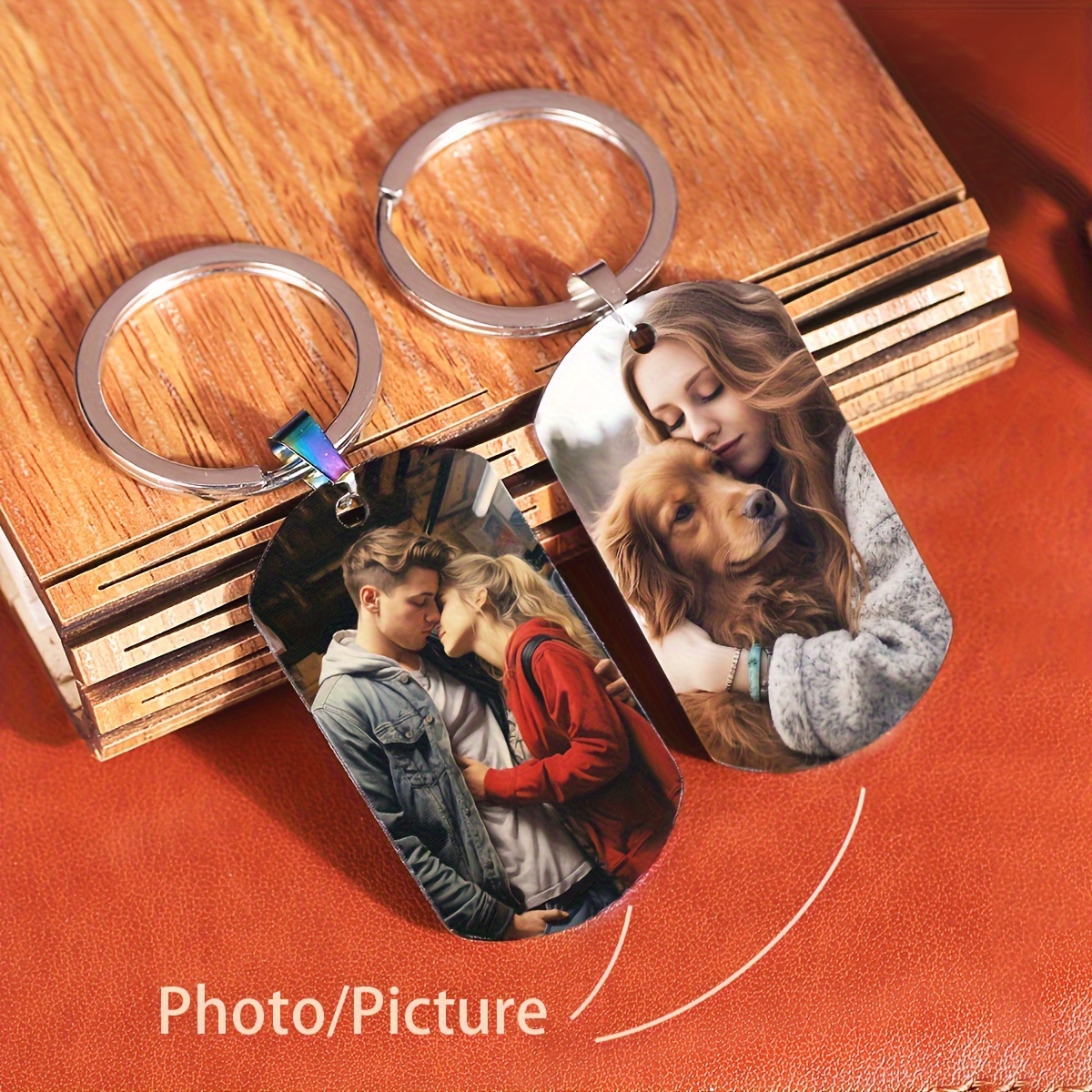 

Customized Photo Keychain Stainless Steel Tag Key Chain Ring Bag Backpack Charm Car Key Pendant Friends Souvenir Gift, Car Keychain Accessories, Simulation Modeling Theme, Rectangular Shape