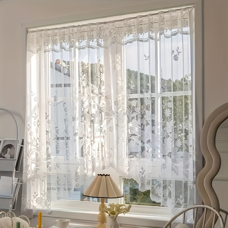 1 Panel French Romantic Lace Arched Sheer Curtain (width: 118 Inches Length: 63 Inches) - Large Size, Suitable For Home Decor, Ideal For Living Room, Kitchen, And Room Decoration, For Weddings