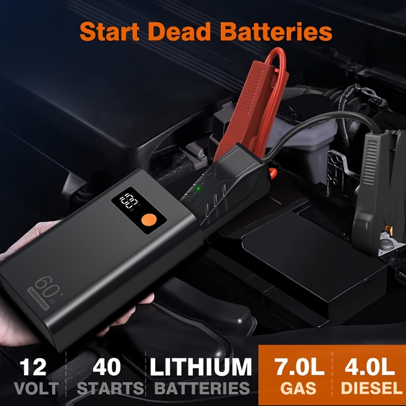 

Jump Starter, 1800a Car Jump Starter, Pd 60w In/out Fast Charging, Portable Jump Starter For Up To 7.0l Gas And 4.0l Engines, 12v Car Battery Booster With Usb Qc3.0 And Led Light