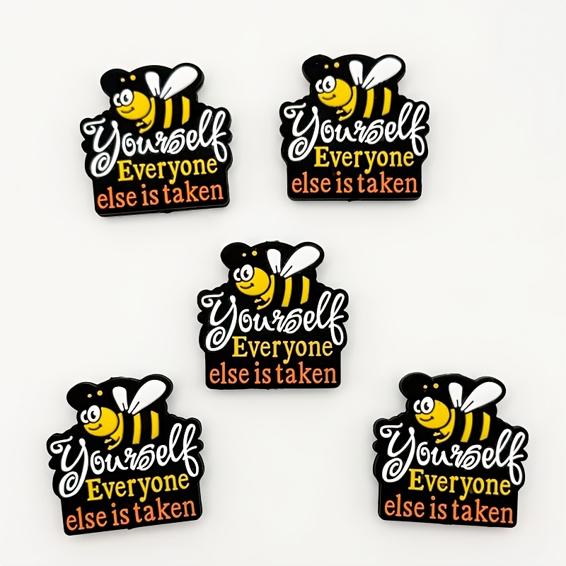 TEMU 5pcs Bee-themed Motivational Silicone Focus Beads - " Is " Engravable Diy Craft Beads Suitable For Making Homemade Pens,, Keychains & Decorative