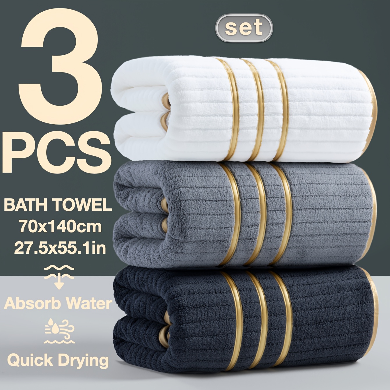 Conjunto de 3 Toalhas de Banho  2