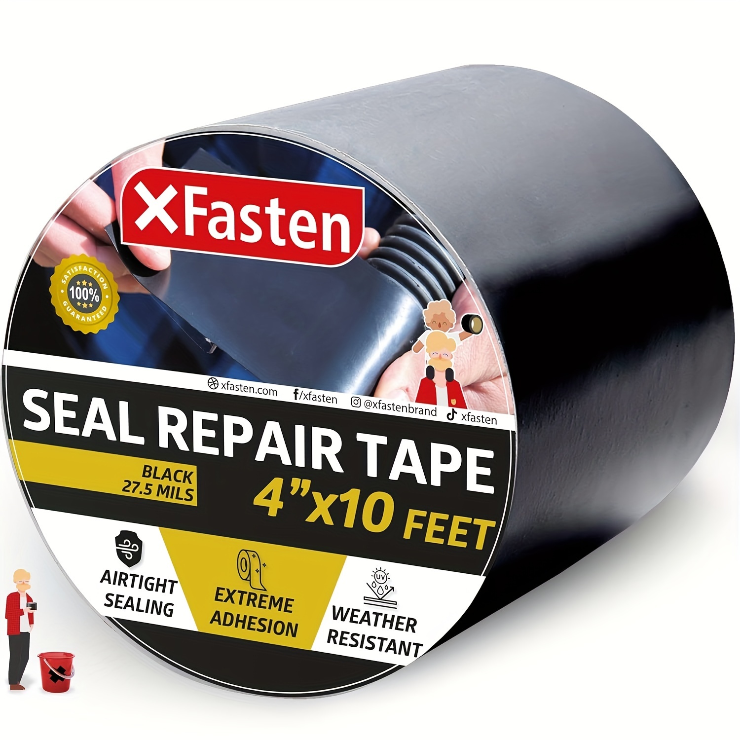 

Waterproof Rubber Seal Repair Tape, 4 Inch X 10 Feet - Extreme For Pipes, Gutter, Roof, Boat, Pool Liner, And Hvac - Indoor & Outdoor Use, Weather-resistant Sealant Strip