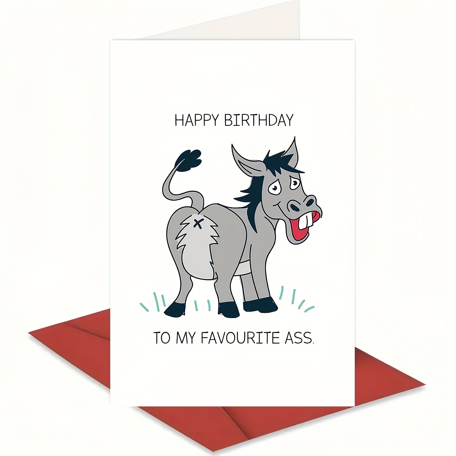 

Humorous Birthday Greeting With Envelope - "happy Birthday To " - Fun Donkey Illustration - For Family, Friends, Colleagues - Unisex, Multi-occasion Celebration Paper Greeting