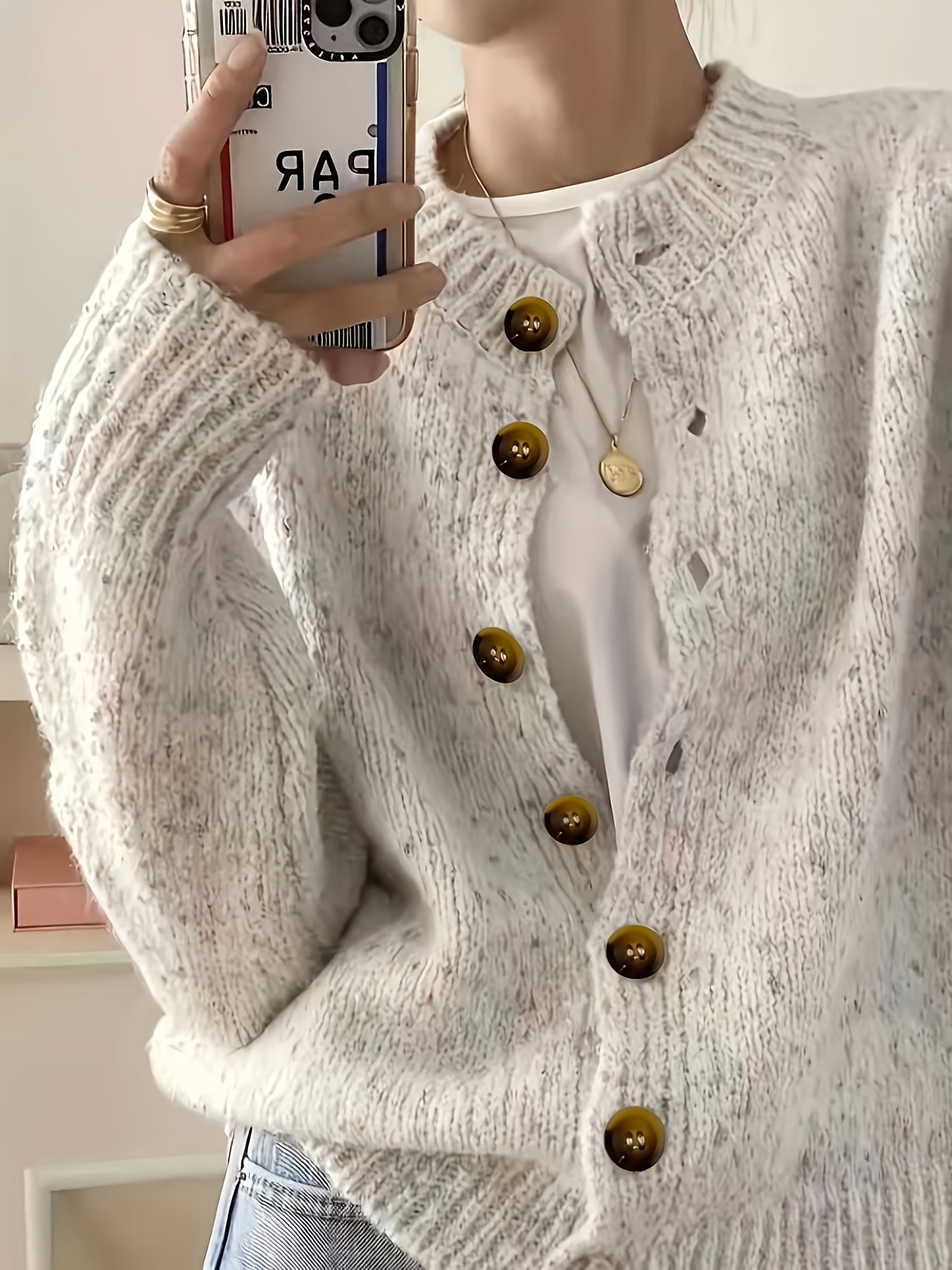 item picture womens casual colorful button front cardigan with soft long sleeves round neck light weight fashion candy colored dot pattern casual and elegant garment stretch fabric cardigan suitable for casual attire