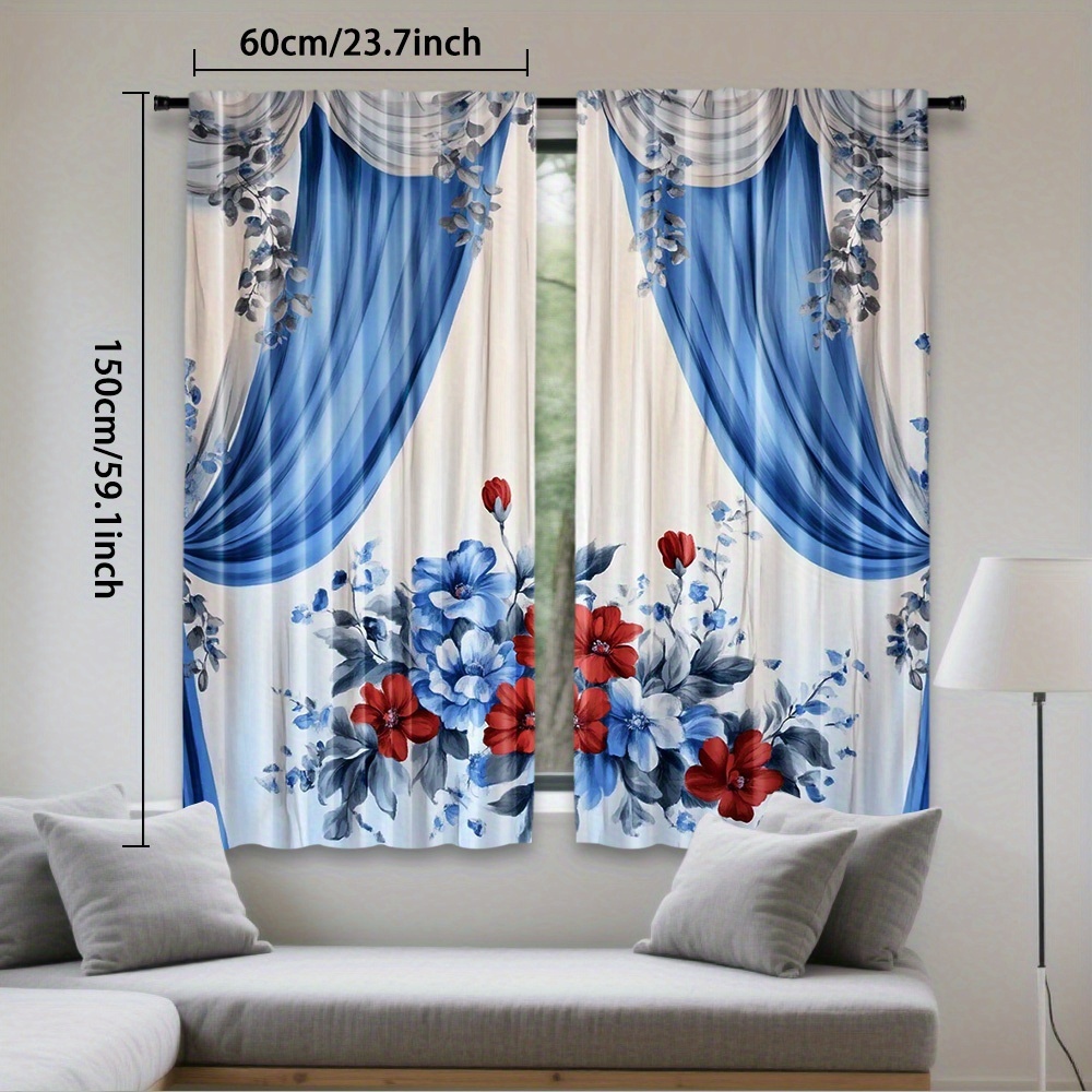 TEMU Set Of 2, Sheer Watercolor Curtains, Rod Pocket Polyester Draperies For Bedroom And Living Room, Ideal For Home Decoration And Event Supplies