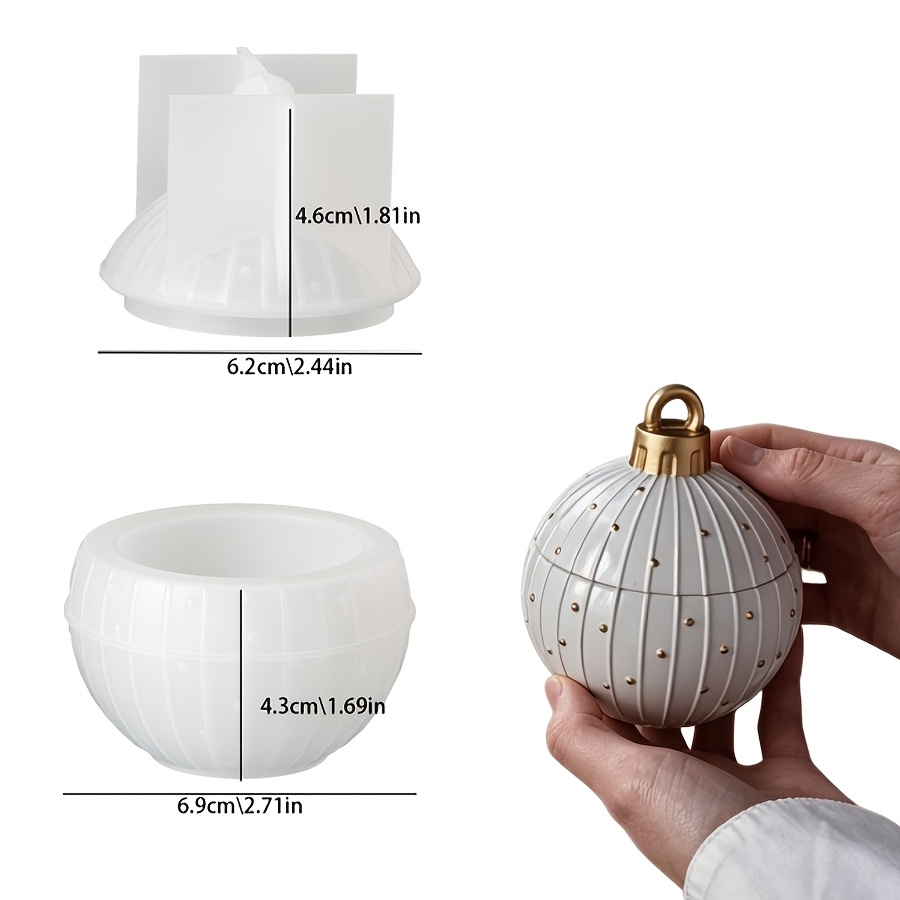 TEMU Moule en silicone résine, Moule en silicone pour pot de rangement à pois rayés recouverts de Noël, Pot de rangement circulaire, Bougeoir, Moule