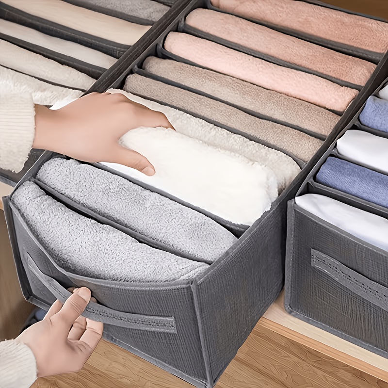 Heavy Duty Multi Compartment Clothing Storage Box, Underwear Socks Organizer with Front Panel And Sturdy Lid - Heavy Duty Fabric Closet Organizer for Pants, Jeans, Socks, Underwear, Bras - Durable Portable Closet Organizer (Canvas/Similar Texture)