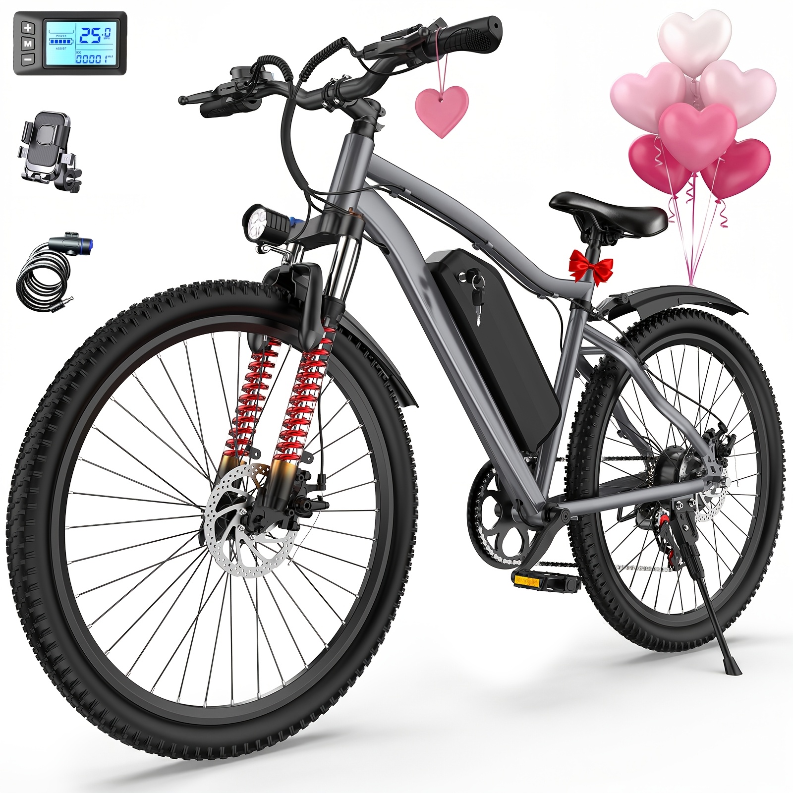TEMU Mountain Electric Bike, 720w Motor, 25mph, Pedal- Range 50 Miles, 350lbs Load Capacity, 7- System, Electric Bike, Suitable For All Terrains,
