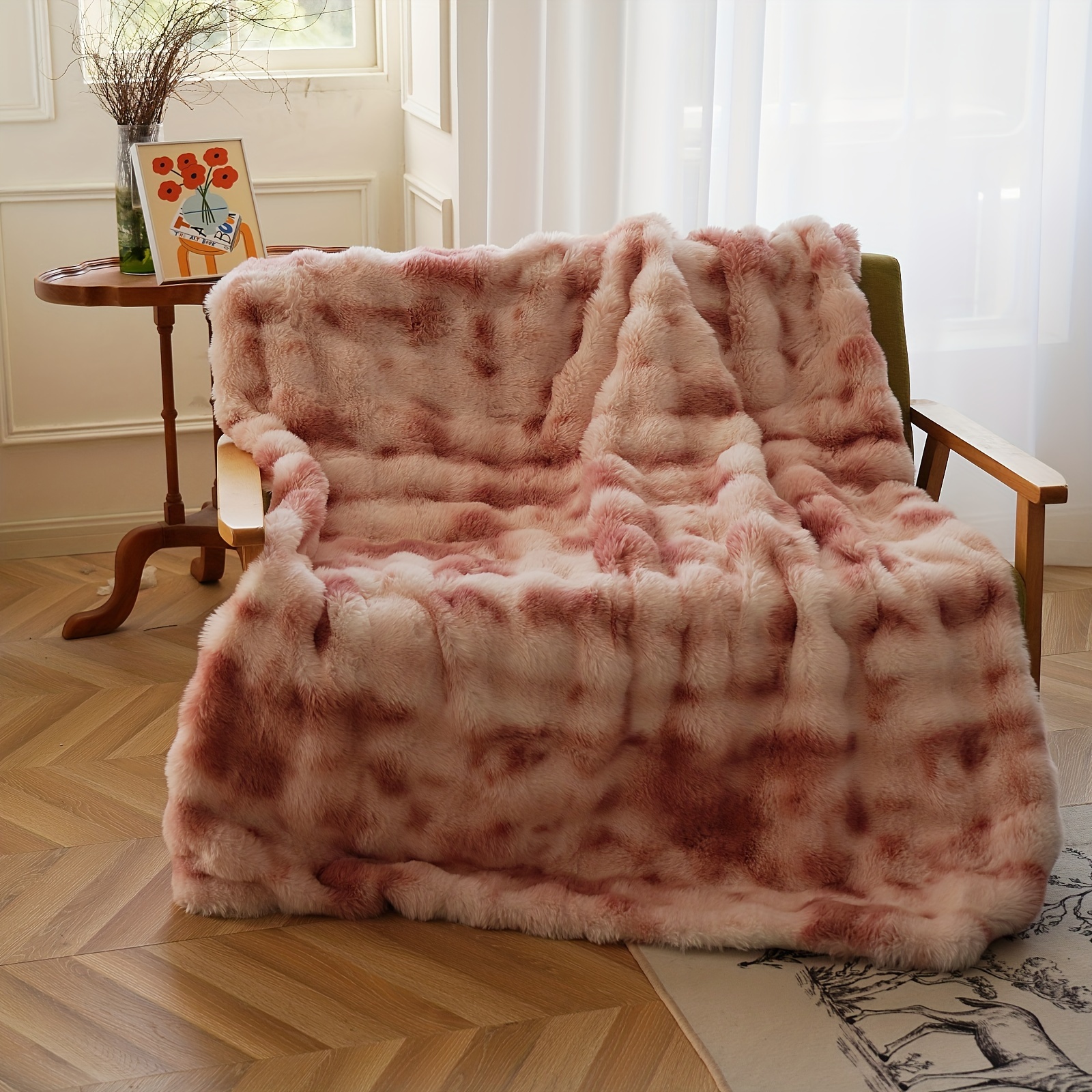 

1pc Rabbit Fleece Blanket, Solid Color Fur Plush Blanket, Soft Warm Throw Blanket Nap Blanket For Couch Sofa Office Bed Camping Travel, Multi- Gift Blanket For All Season