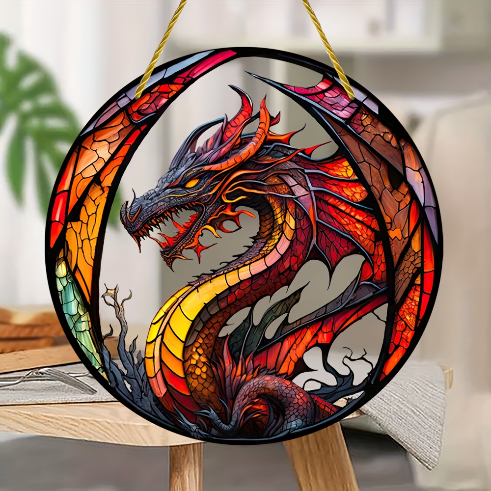 

Red Dragon Suncatcher - 5.9" Round Acrylic Wall Art, Translucent Decorative Hanging For Bedroom & Living Room, Perfect Gift For Family