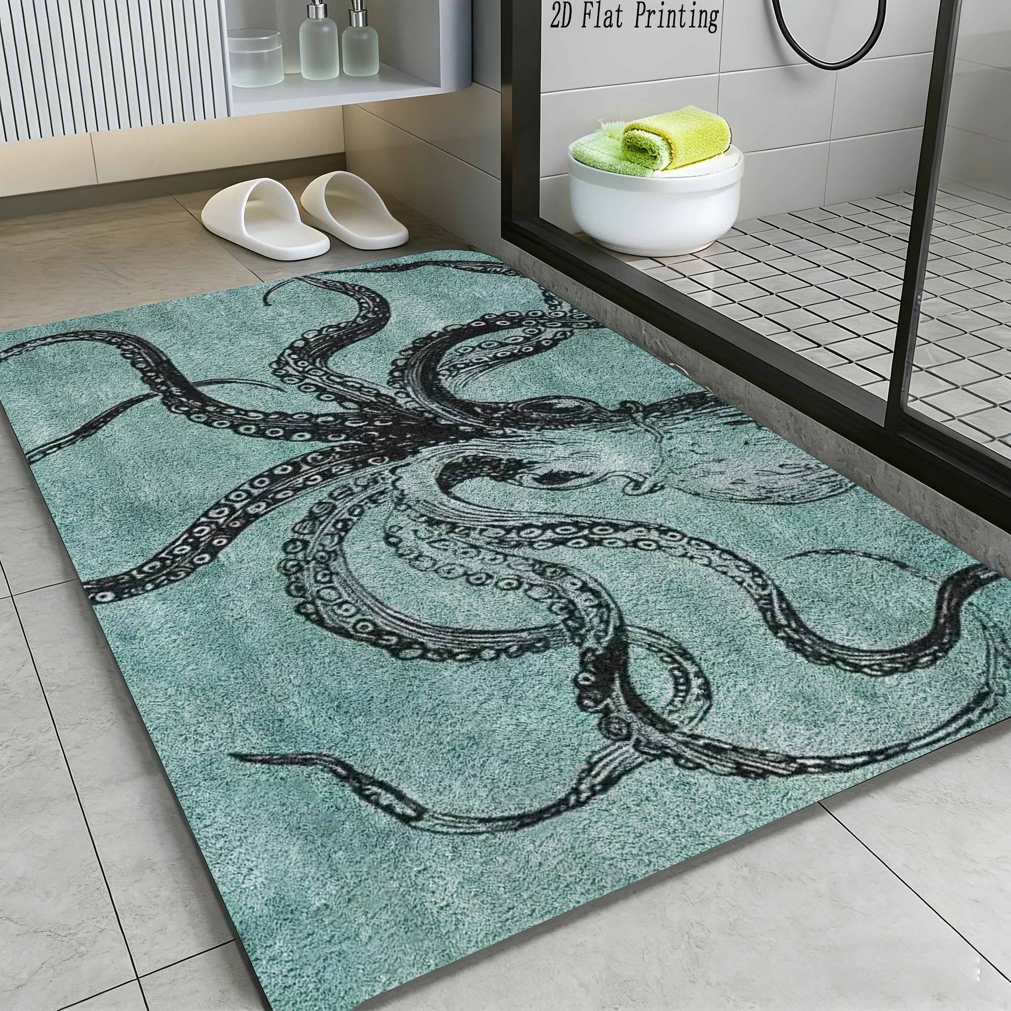 E-shop [Produkt] Blaue Oktopus Kunstmatte, Badezimmer Teppich/Duschmatte Rutschfeste Matte 850G/M² Rutschfest/Weich Hautfreundlich, Flanell,