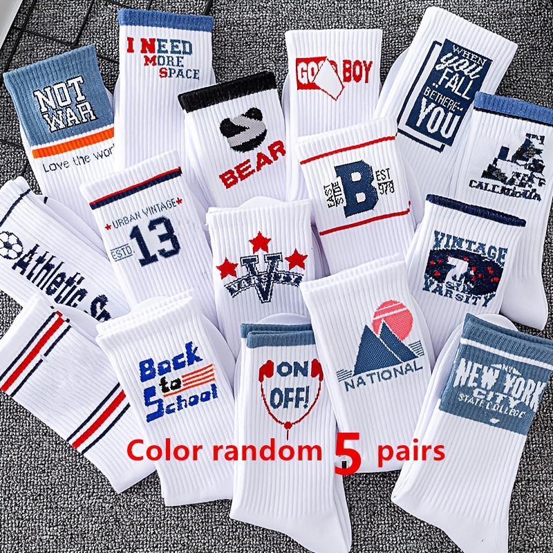 TEMU Random 5 Pairs Unisex Athletic Mid- Socks Suitable For Basketball, Cycling And Sports Socks!
