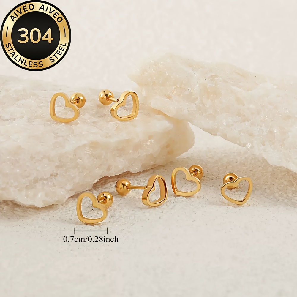 3-Pair Golden Stud Earrings Set