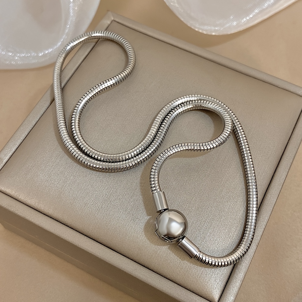 TEMU Collana in Acciaio Inossidabile Stile Casual con Catena a Ossa di , per il , , con Pendente a Perla, Tendenza , Accessorio e Regalo per Donne