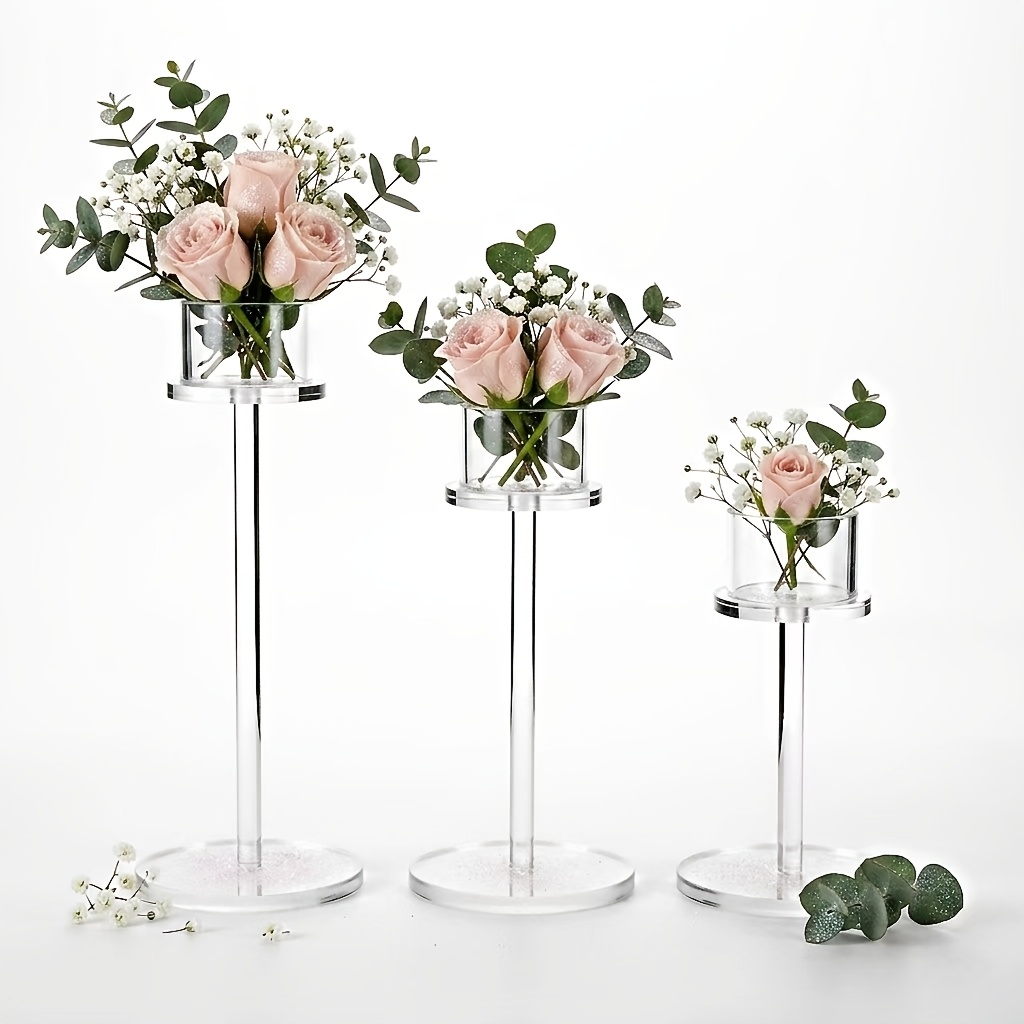 TEMU 1pc/3pcs Clear Acrylic Candle Holder Set, Decorative Candelabra For Elegant Weddings & Modern Homes & Festive Parties & Romantic Dinner Table