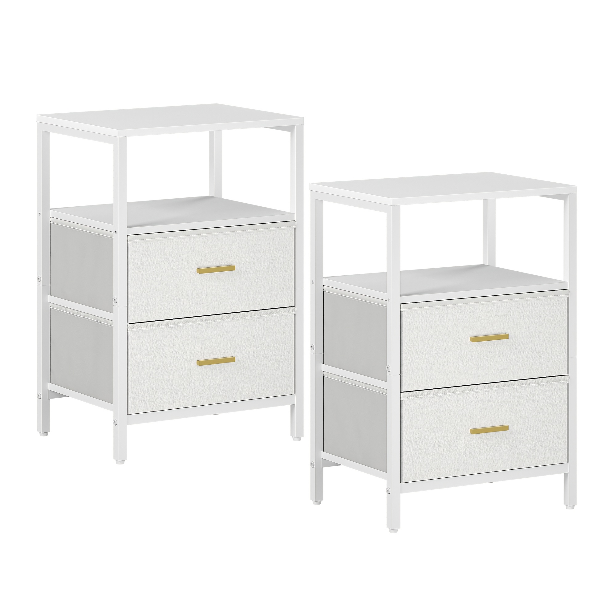 TEMU 2pcs Bedside Table Set With 2 Fabric Storage Drawers & Open Shelf - Modern White Nightstand With Sturdy Construction, High Quality Tabletop,