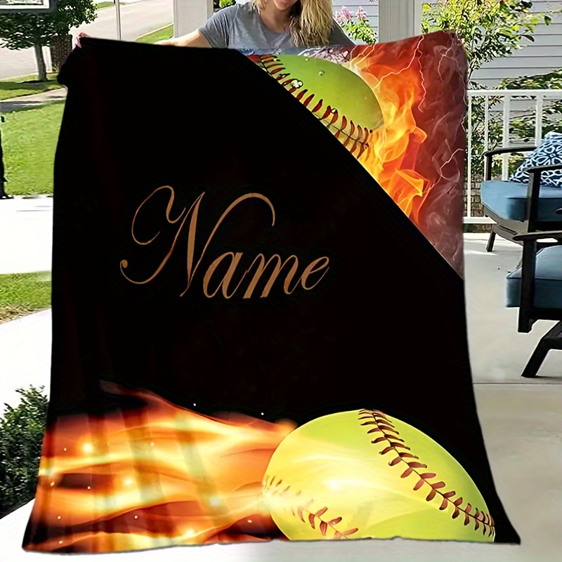 

Personalized Softball Print Fleece Blanket - Suitable For Sofa, Bed, Travel, Camping, Living Room, Office - Machine Washable, , All , Anti-allergenic, , , Polyester Cover, 200-250g Fabric Weight