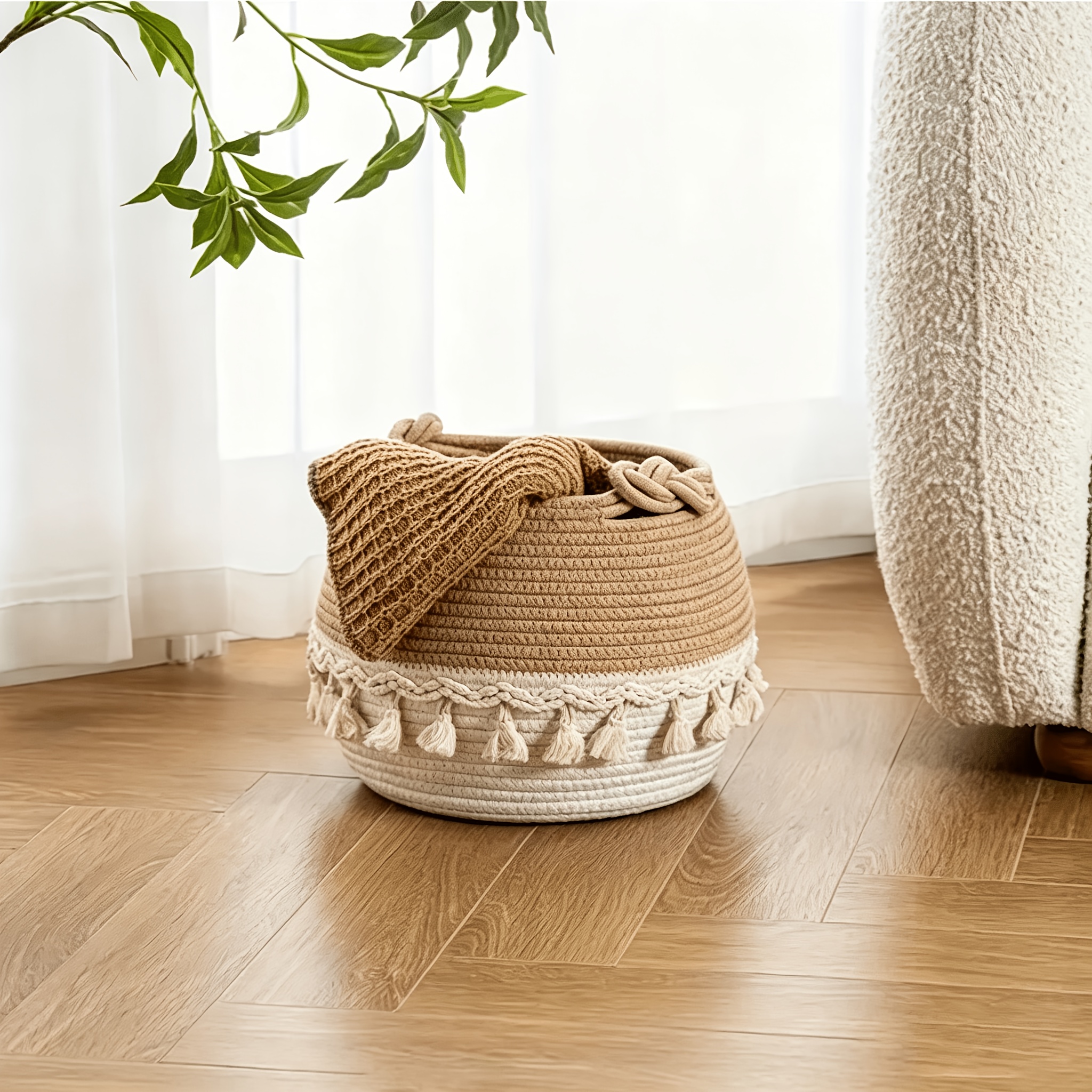 1pc Tassel Decorated Storage Basket Suitable for Various Events And Festive Storage Baskets, Dirty Clothes Storage Basket, Super Beautiful Storage Basket, Shelf Baskets
