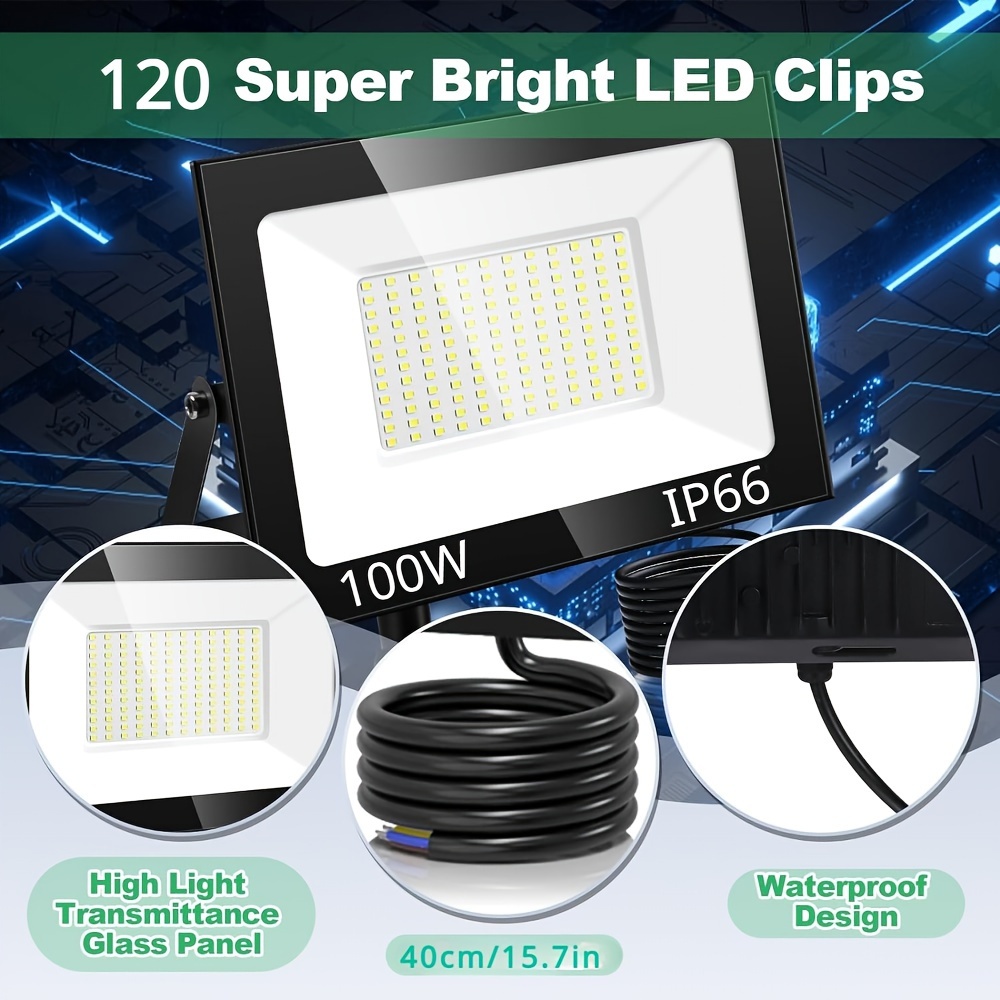 led flood light 30w 50w 100w outdoor spotlight super bright led clips aluminum alloy warm white 3000k cool white 6000k ip66 waterproof adjustable angle for garden garage outdoor lighting no battery hard wired 220 240v energy class f