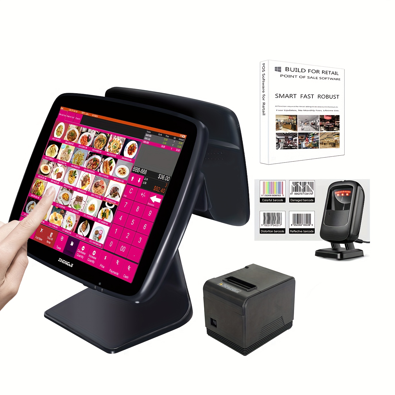 all in one pos system   register machine for small businesses retail stores     customer display desktop barcode scanner receipt printer pos software no monthly  