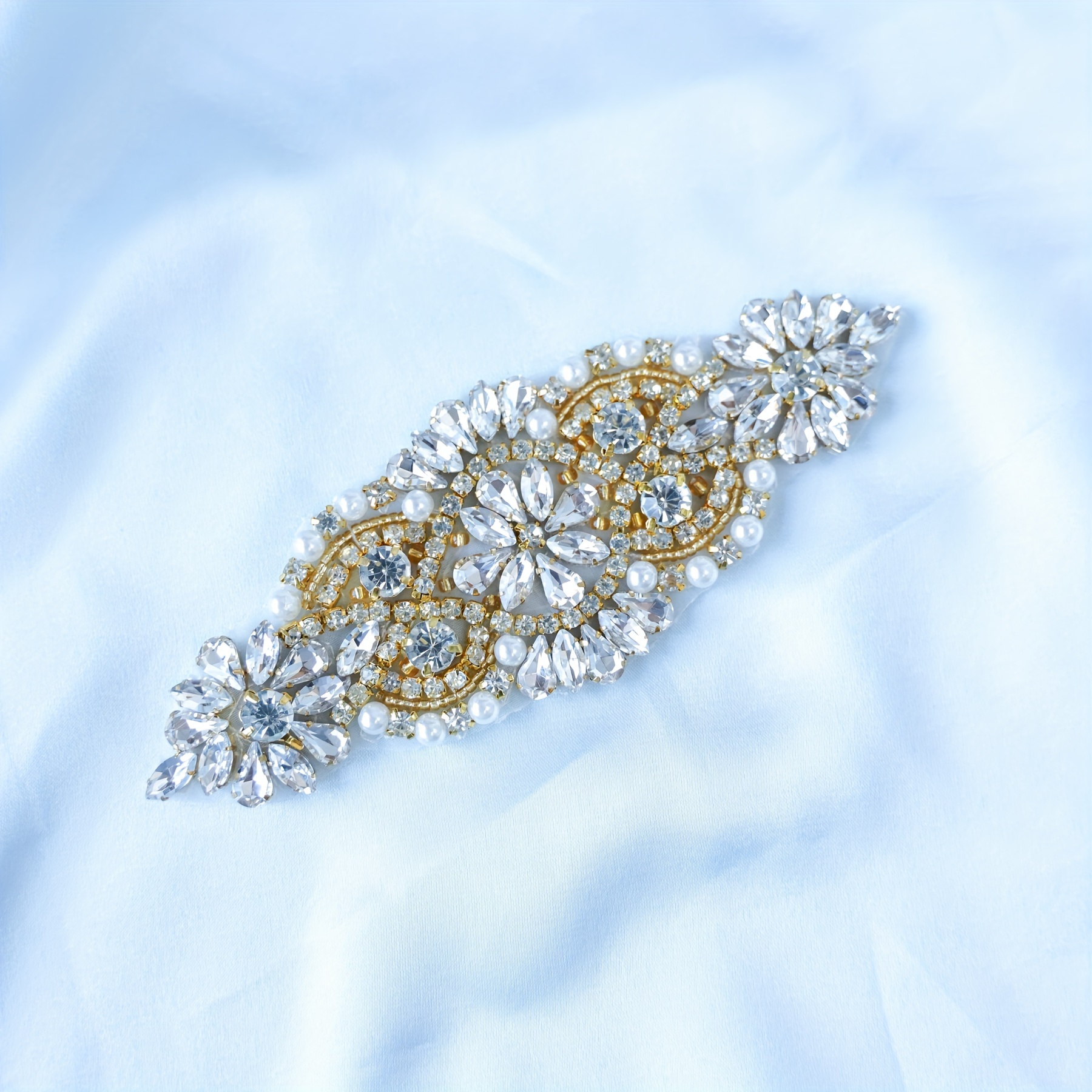 1pc Handmade Rhinestone Patch, Glass Diamond And Pearl Beaded Applique For Iron-on, Sew-on