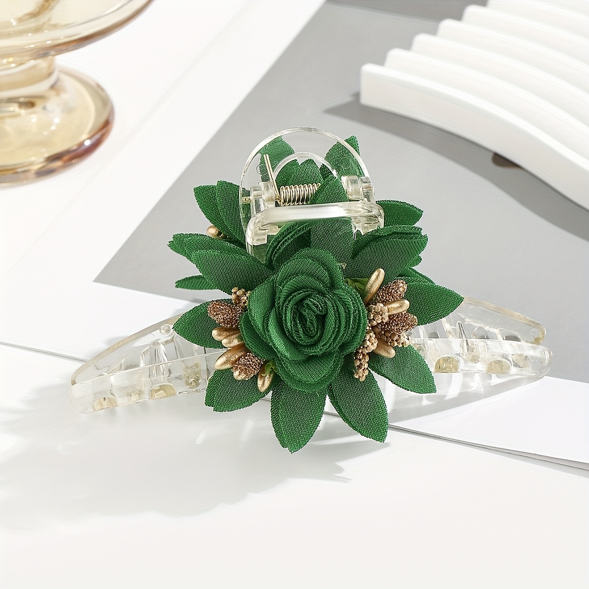 TEMU Fabric Flower Hair Claw Clip, 1pc