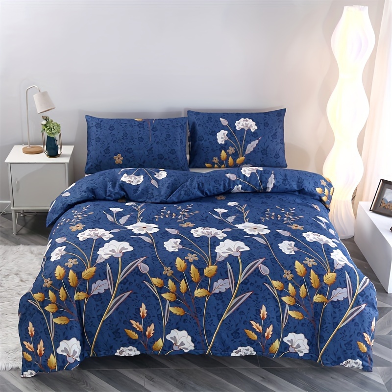 

Floral Duvet Cover Set With Pillowcases - Breathable, All-season, Zipper Closure, Sanded Polyester, Machine Washable, No Duvet Insert - 3pcs Flower Print Bedding Set