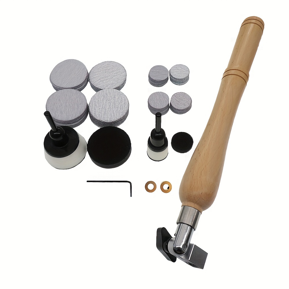 Image of Bowl Sander, Sanding Tool For Woodworking, With 1 Inch And 2 And Loop Sanding Pu Pad And Interface Pad And 11.8 Inch Long Hardwood Handle, Sandpaper Discs In 80/120/240/320/400, Total Of 105pcs