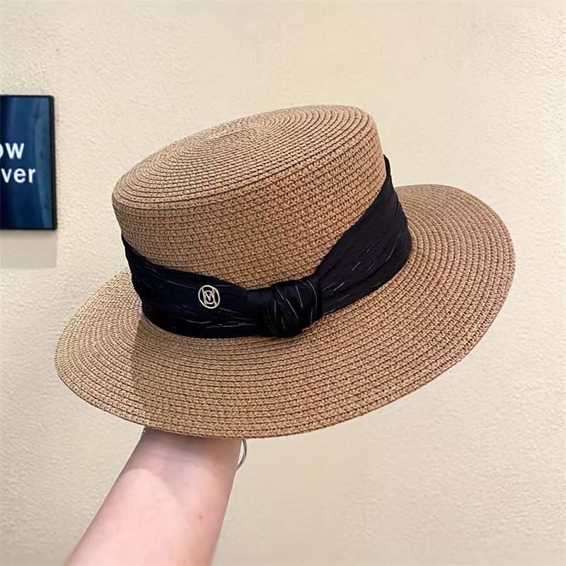TEMU Elegant Straw Hat For Women, High-quality Versatile Bow Sun Hat For Spring/summer , Casual Shopping