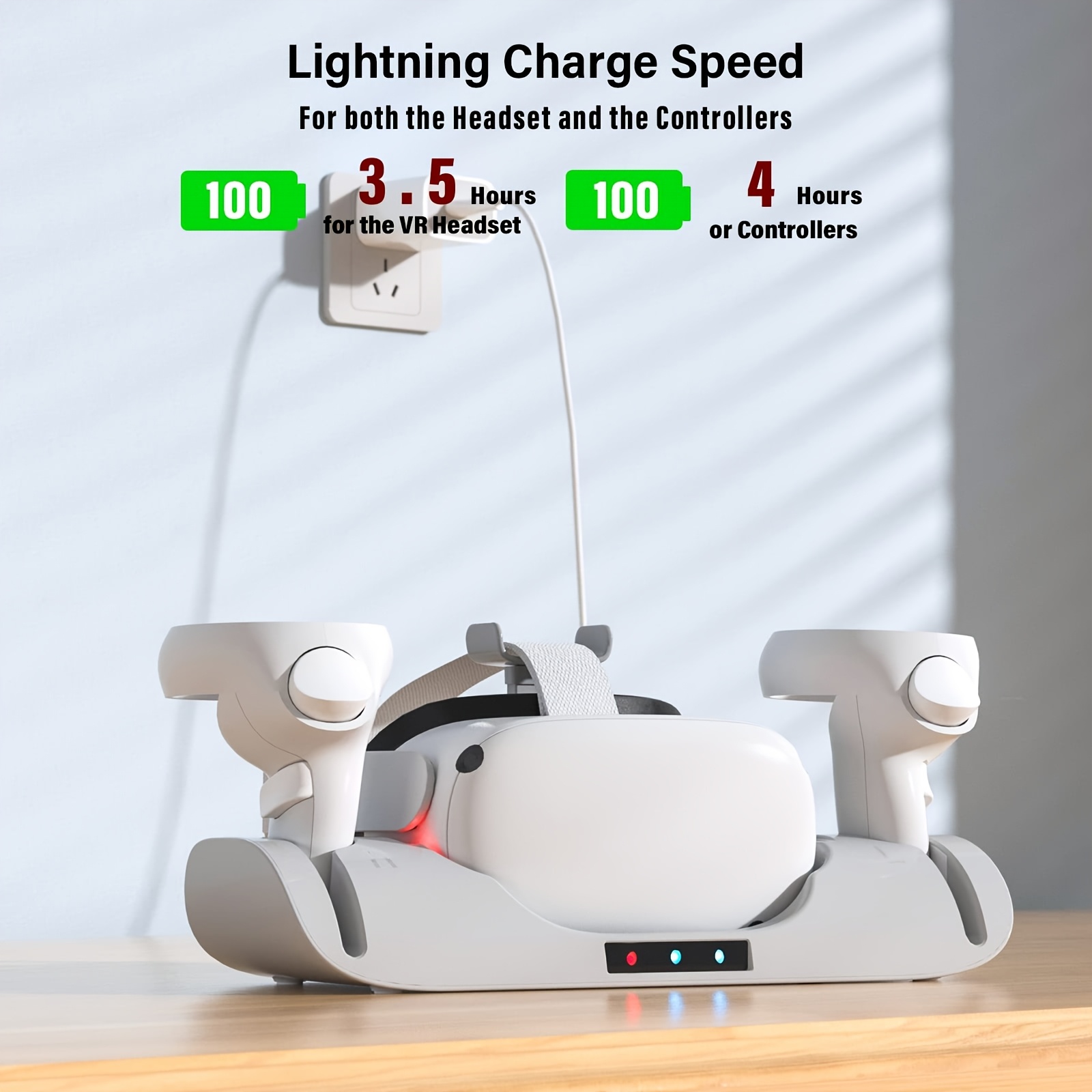 תחנת טעינה v-glow vr עבור   2, טעינה מהירה דוק usb type-c, מחבר 5v זכר לזכר, עם טעינה סימולטנית של הקסדה והבקר, סוללת ניקל, עבור אביזר טעינת vr פרטים 3