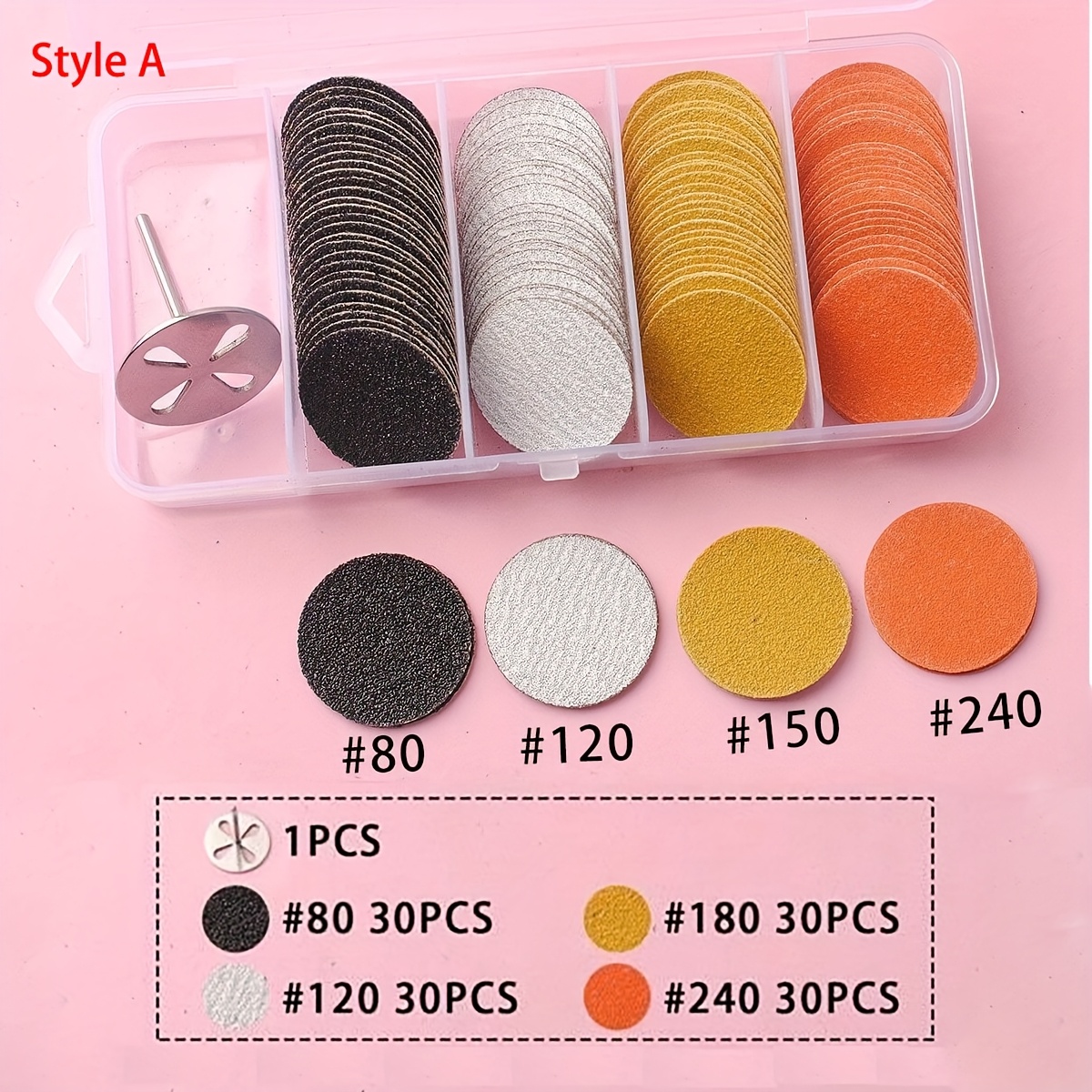 120pcs/box 4grits 25mm Foot Cuticle Removal Replaceable Sanding Paper With 1pc Pedicure Disk Pads Kits #80/#120/#180/#240 For Manicure Nail Shaping Sanding Papers With Metal Shaft