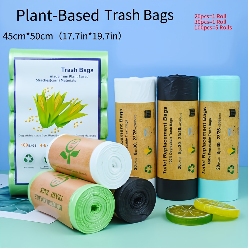 20 30 100pcs plant based trash bag 2 6gal garbage bag artificial   classification garbage bag size 45 50cm   5 rolls   used for household living environment artificial random color