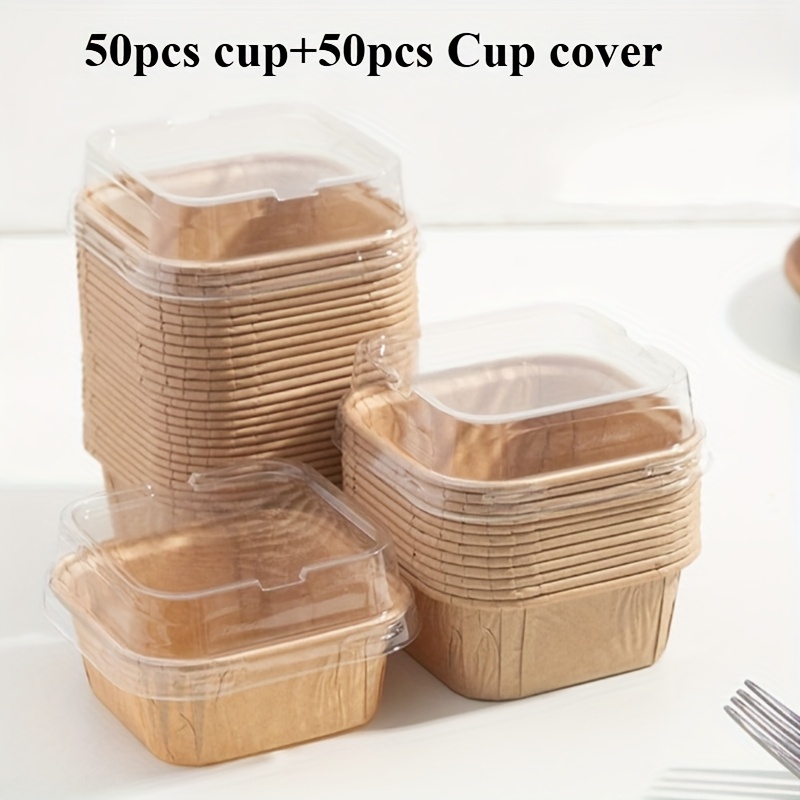 50 Cups And 50 Cup Lids, Cupcake Baking Moulds, Paper Trays For Baking Date Cakes, Disposable Oven Tools, And High-temperature Noodlesbag