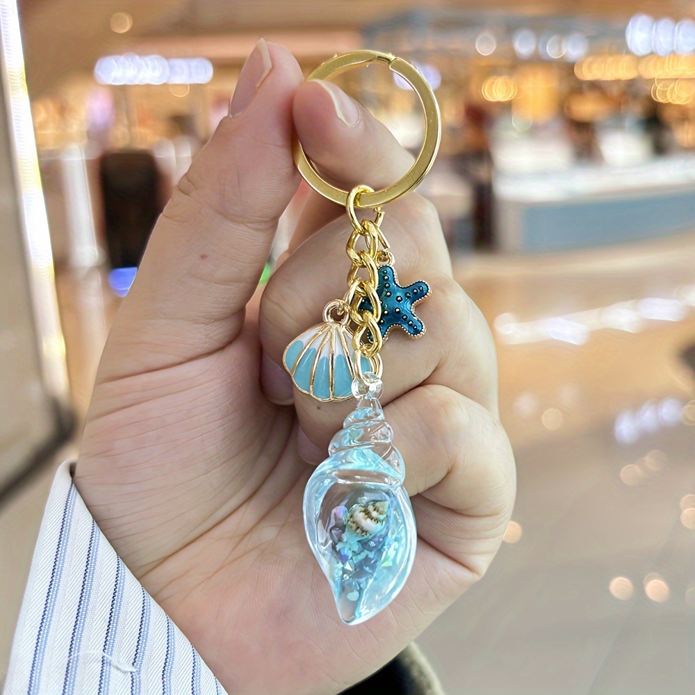 Image of [2d Flat] [2d Flat] Beach Keychain With Conch Pendant, Starfish Shell Key Holder, Acrylic -the-dark Pendant, Vacation Leisure Additions, Decorative Items, Travel Souvenirs