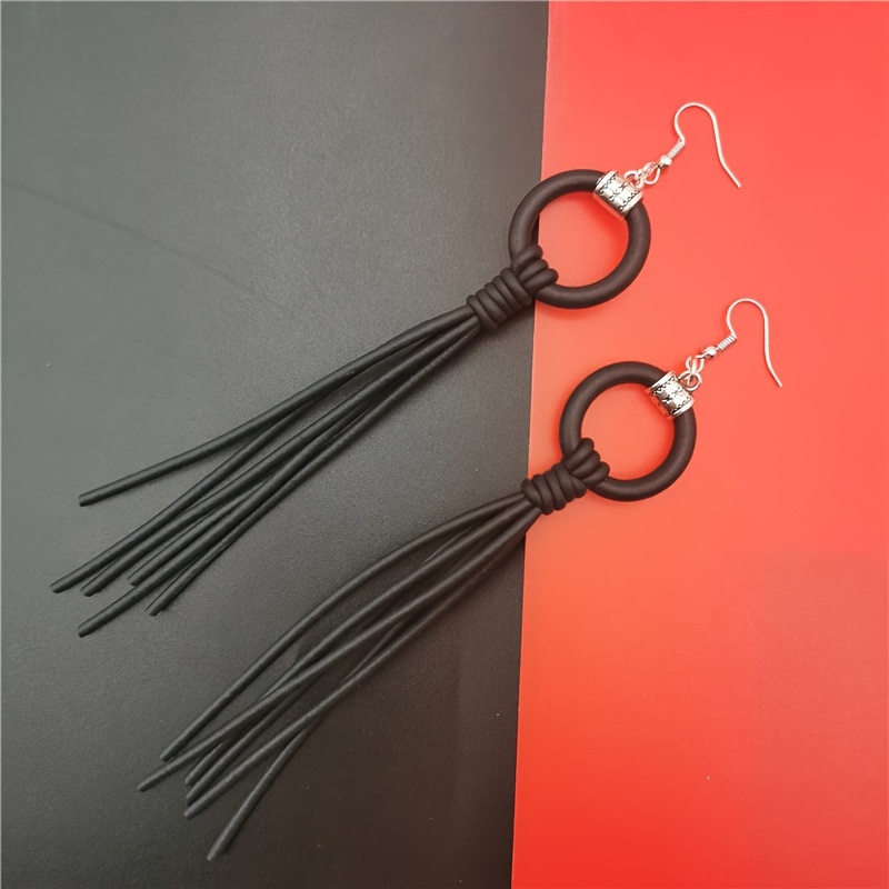 Image of Pair Of Fashionable Ethnic Style Black Tassel Design Earrings, Bohemian Style Jewelry Accessory, Gothic Ear Jewelry
