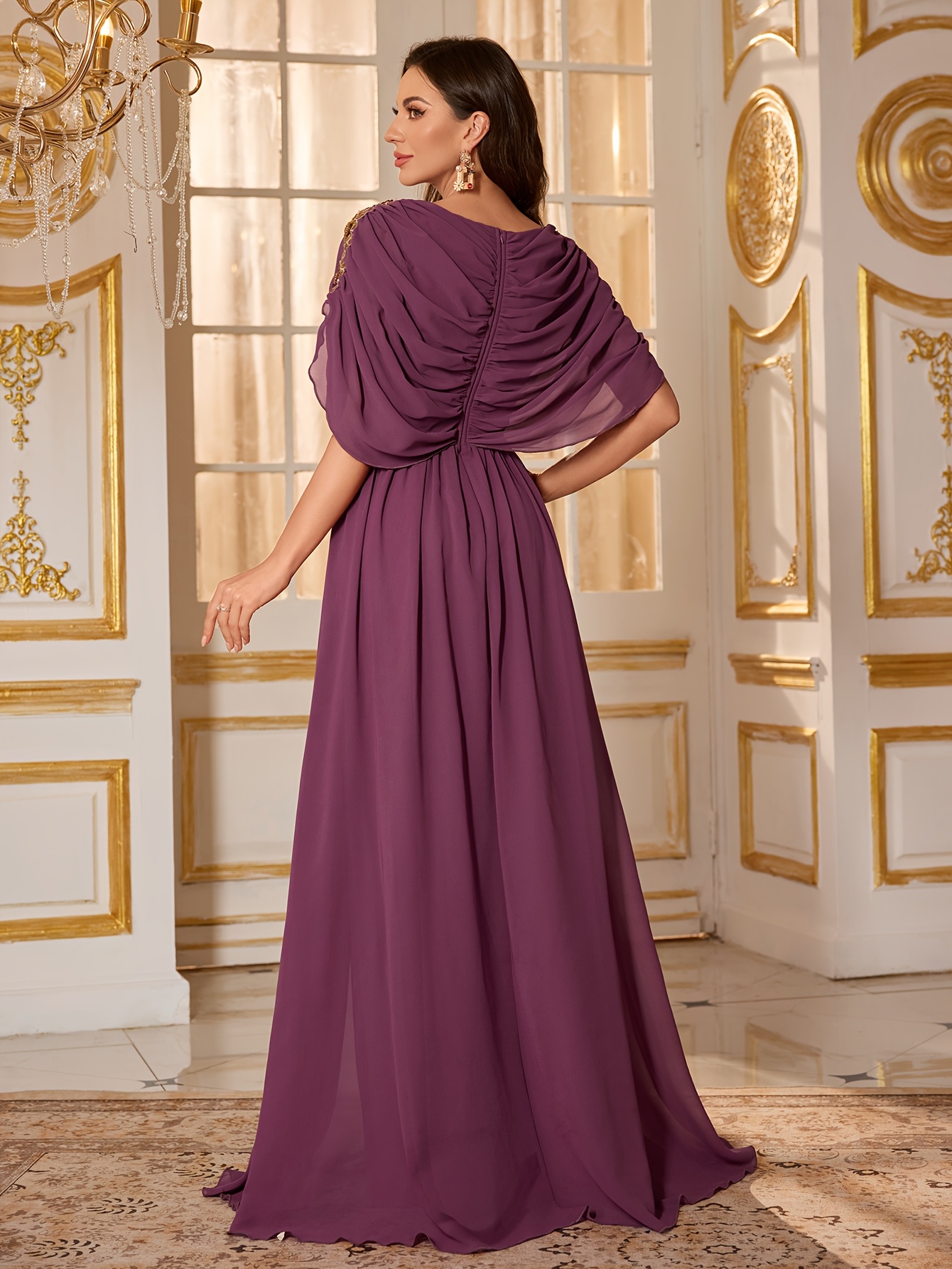 elegante vestido chiffón largo cuello murciélago Temu Spain