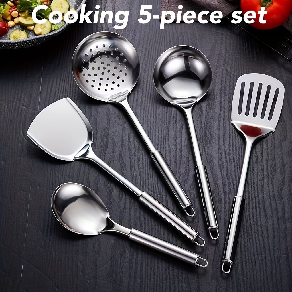 

5pcs Stainless Steel Kitchen Utensil Set Spatula Ladle Slotted Turner Rice Paddle Slotted Spoon Kitchen Cooking Tools