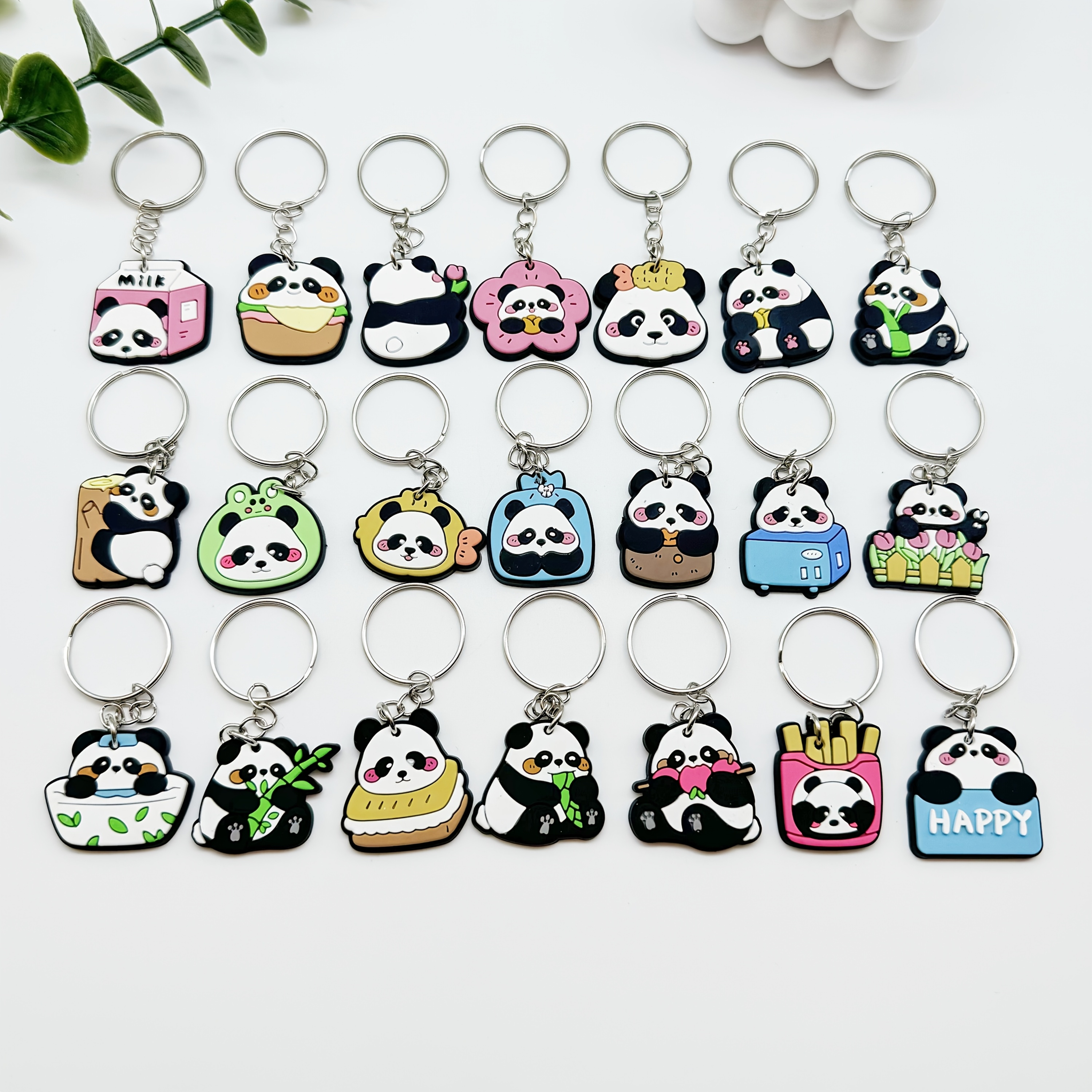 

[21pcs Cartoon Keychains] 21pcs Cartoon Pvc Keychains, Cute Animal Themed Key Rings, Round Shape, Assorted Designs, With Ring , For Diy Gifts, Home Decor, Ladies Keychain Set