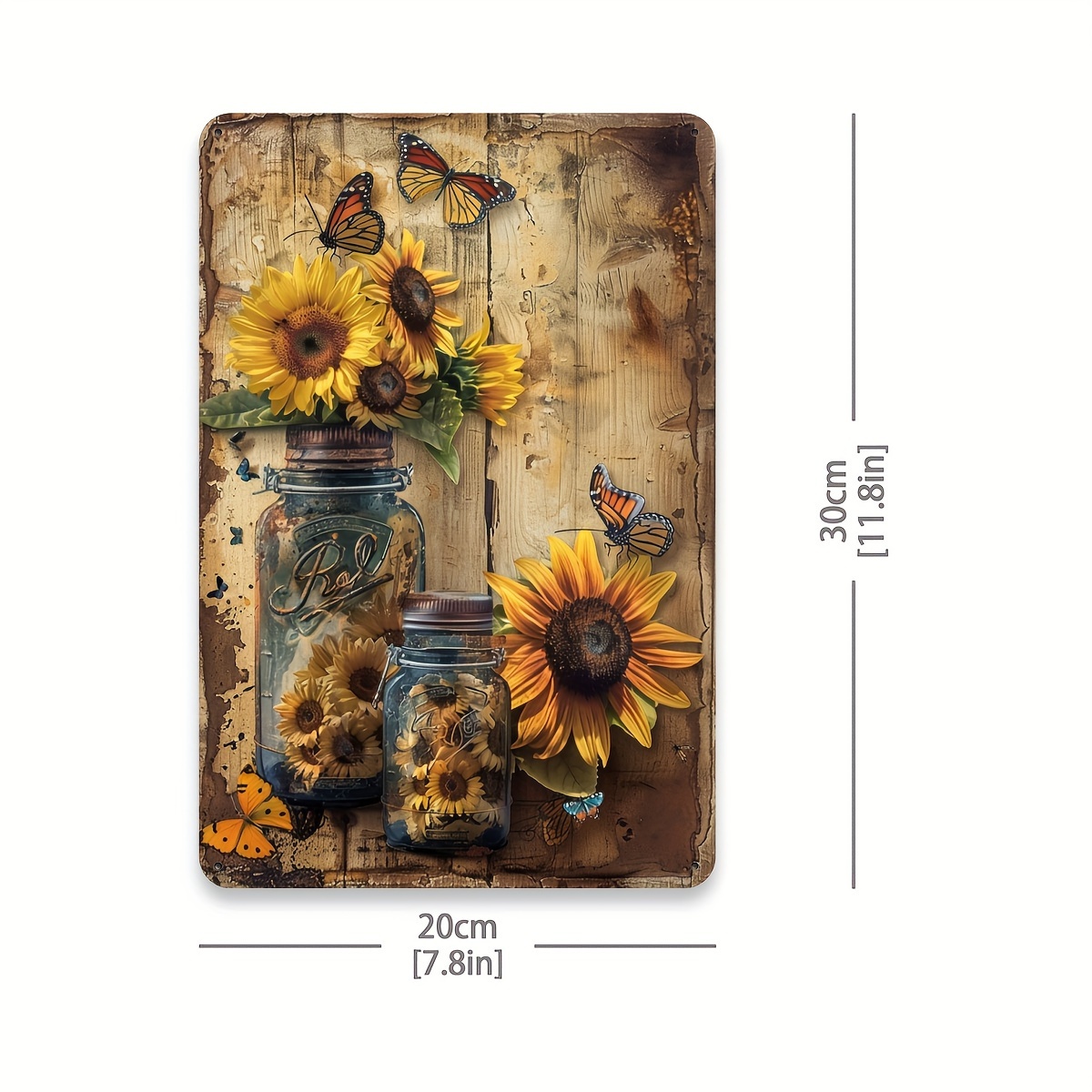 [2D Flat] Vintage Sunflower Metal Iron Sign - Rustic Wall Decor with Mason Jar and  , 20.32x30.48 cm, Indoor/ Outdoor Use, Suitable for Home, Garden, Cafe or Garage, Garden Decor | Vintage   | Durable Iron Sign, Outdoor Wall Decor,   Room Decor, Waterproof and Weatherproof Decor,   Universities, Bathrooms, Caves, Bars, Cafes, Garages, Farmhouses, for Man Caves - Black Vintage Poster Gifts,   Room Decor